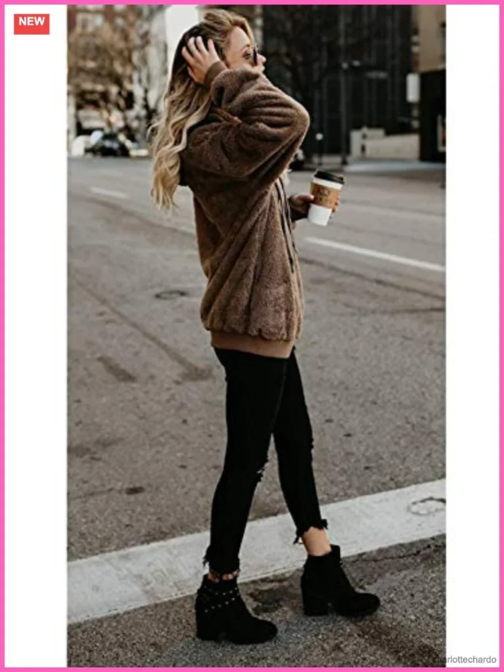 Oversized Sherpa Pullover Hoodie Women Fleece Sweatshirt Warm Fuzzy Jacket with
